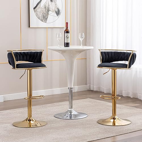 Miniatura 2 de DUOMAY Juego de 3 taburetes de bar giratorios modernos, de terciopelo de altura ajustable, respaldo bajo, isla de cocina, silla de bar con base