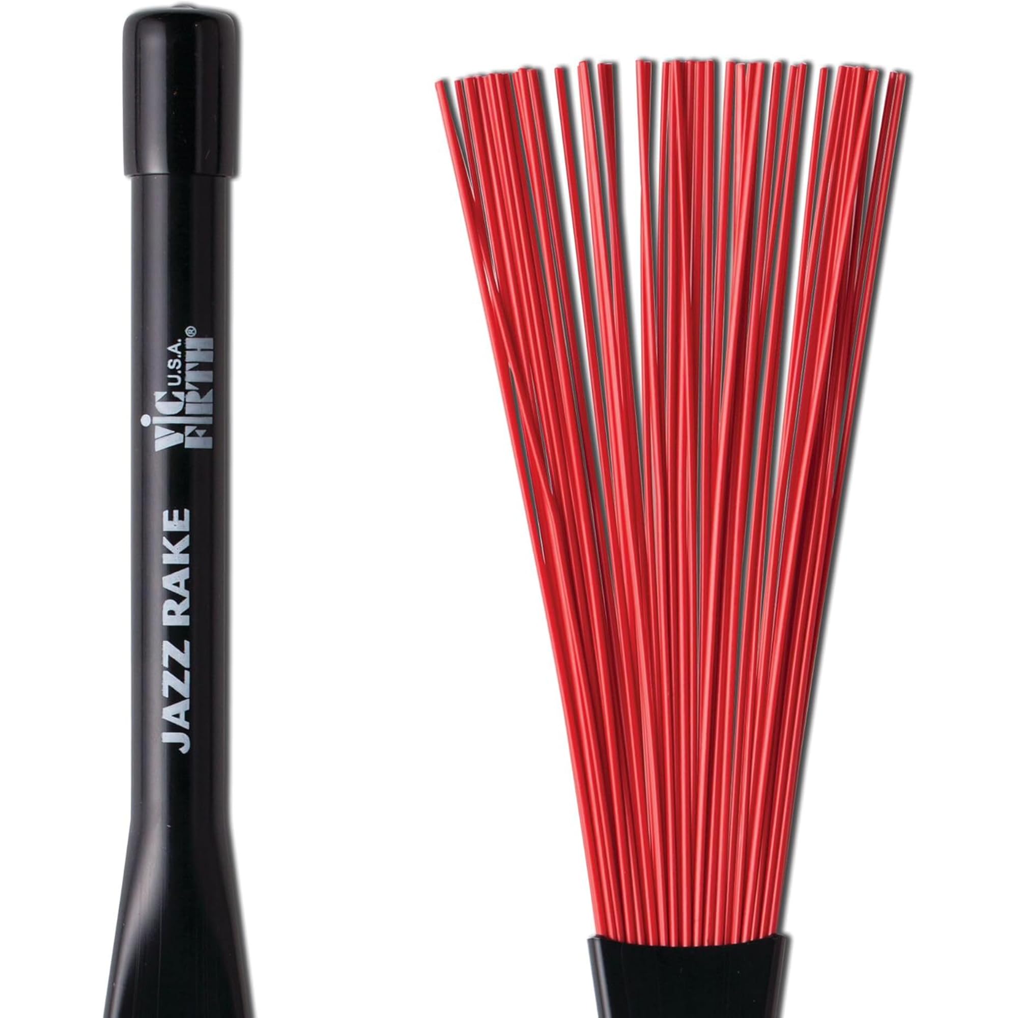 Vic FIrth - Jazz Rake Drum Brushes - Retractable - Red Plastic Brush - Black Handle