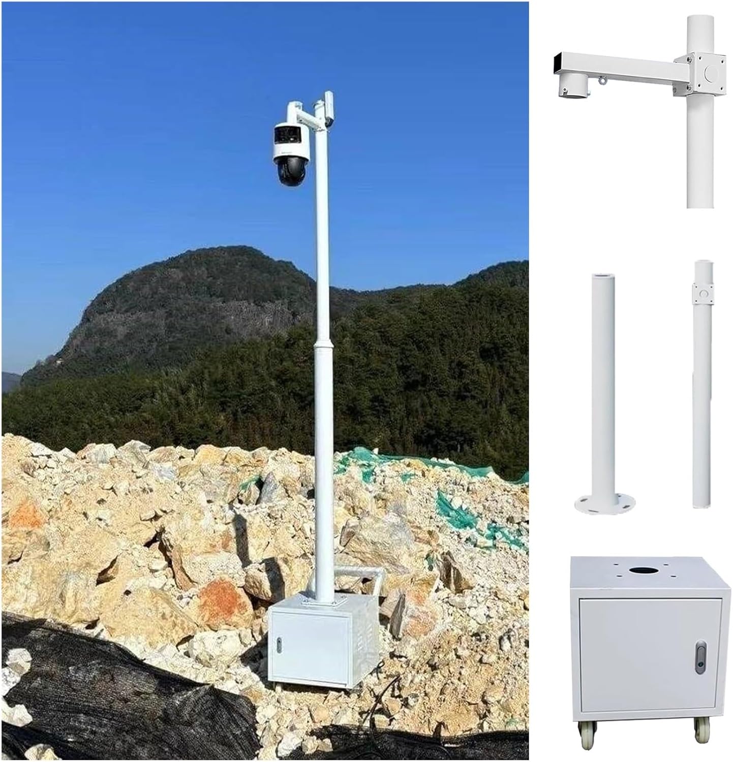 Detachable Mobile Surveillance Pole for Construction Sites - Adjustable 6.6-13.1ft Height, 4 Universal Wheels & Lockable Storage Box for Enhanced Security and Mobility