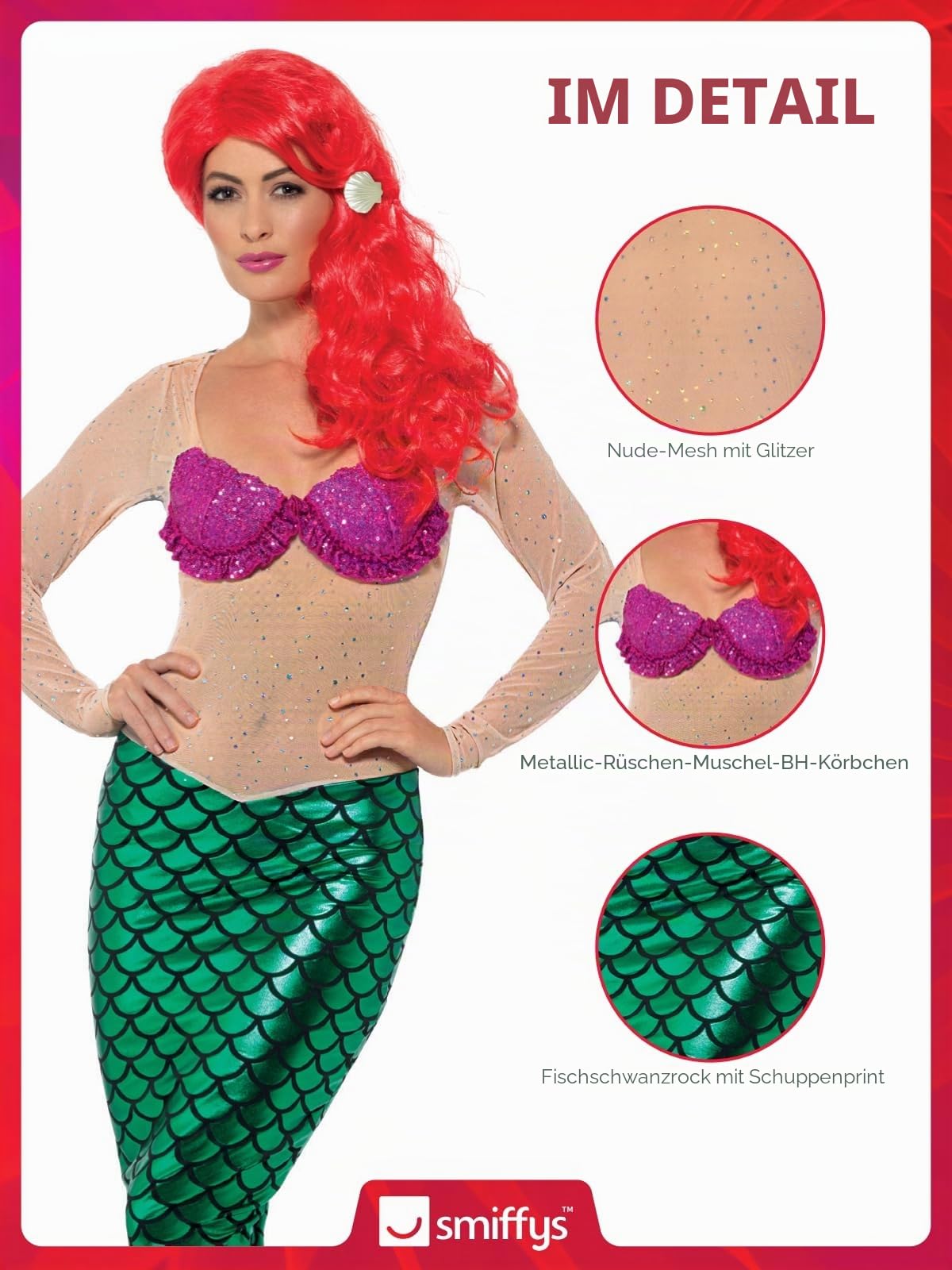 Smiffys - Damen Deluxe Sexy Meerjungfrau Kostüm, Langes Pailletten Kleid und Haarklammer, grün Halloween