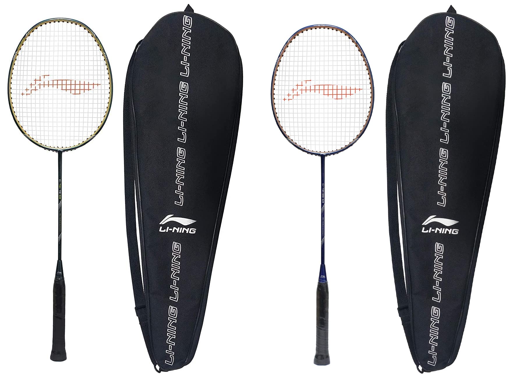 Li-Ning G-TEK GX Graphite Strung Badminton Racquets (Navy/Gold) & (Blue/Gold) Combo
