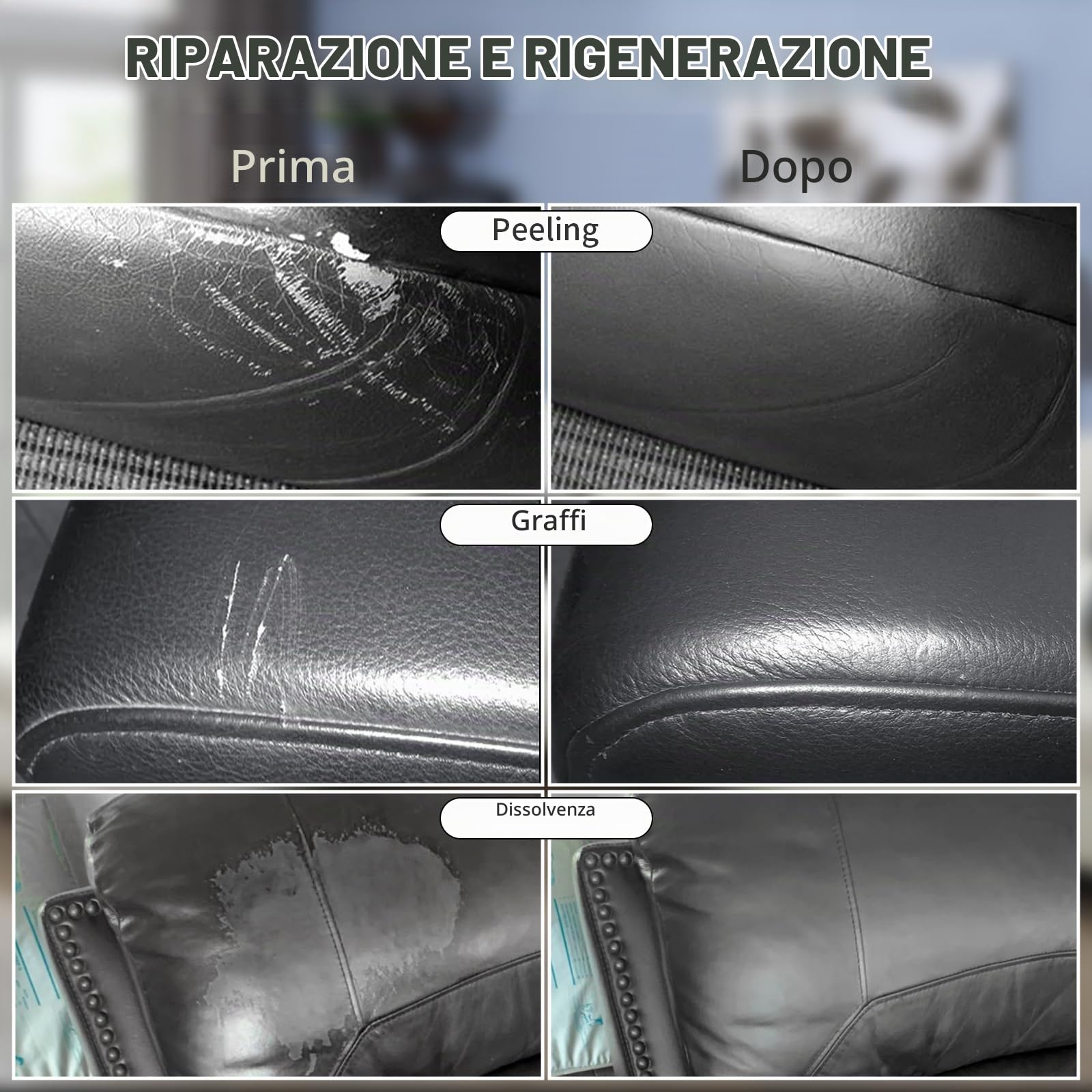 Riparazione Pelle Kit,Nero Tintura Pelle,Ripara Pelle Divano per Graffi/Macchie,Rinnova Volante in Pelle,Sedili Auto,Divano,Sofa,Giacca,Scarpe,Sella Riparare Sbiaditure,Crepe,Graffi sul Cuo