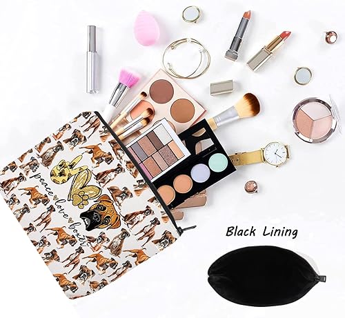 Miniatura 3 de LEVLO Bolsa de maquillaje cosmético para perros Boxer - Peace Love con cremallera, regalo para mujeres y niñas, Boxeador Paz Completo, Bolsa de