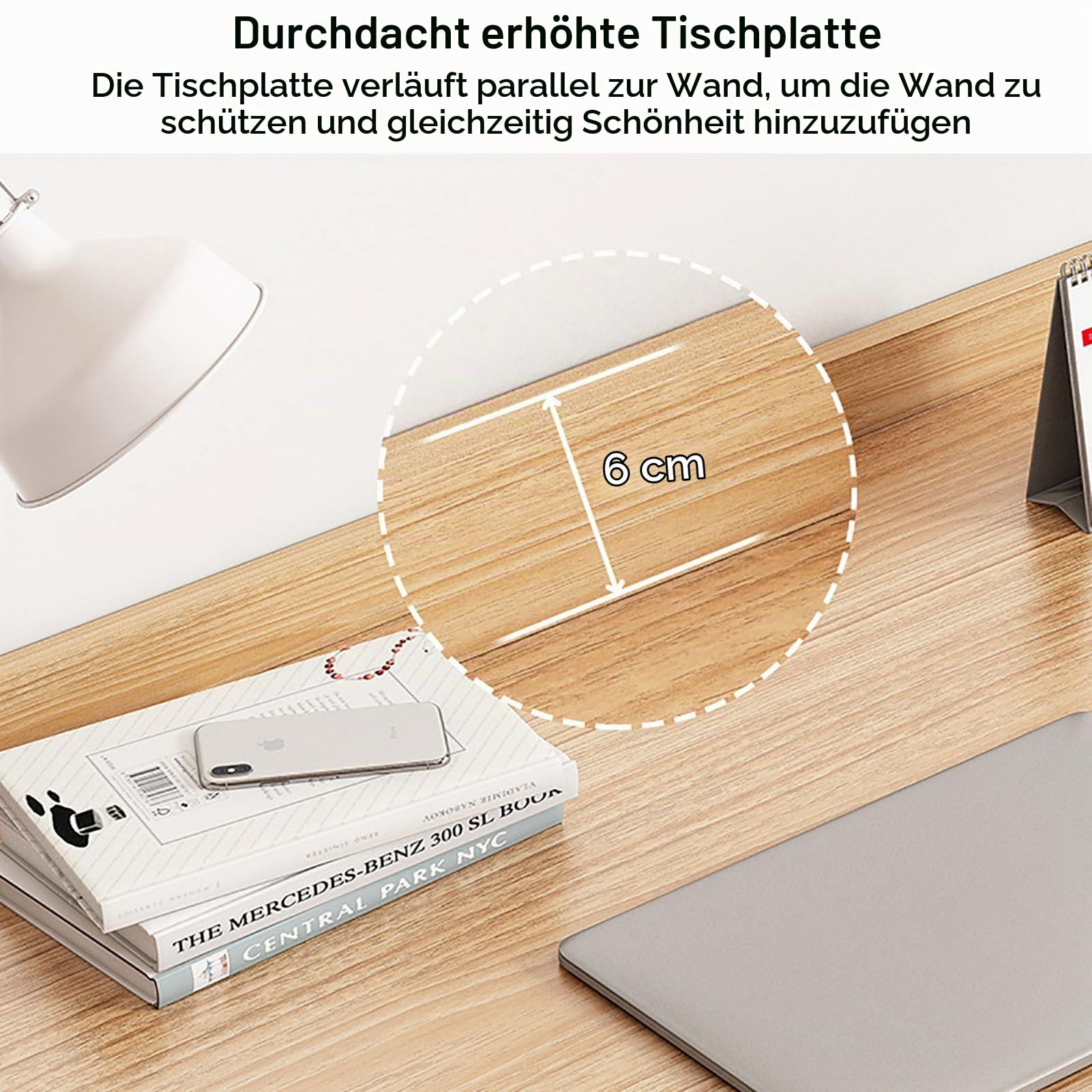 Nileco Mid-Century Modern Schreibtisch, Home-Office-Schreibtisch mit 2 Schubladen und Ablage, einfacher Arbeits-/Studiertisch, PC-Tisch, Workstation für kleine Räume (80 x 50 x 82 cm, Holz)