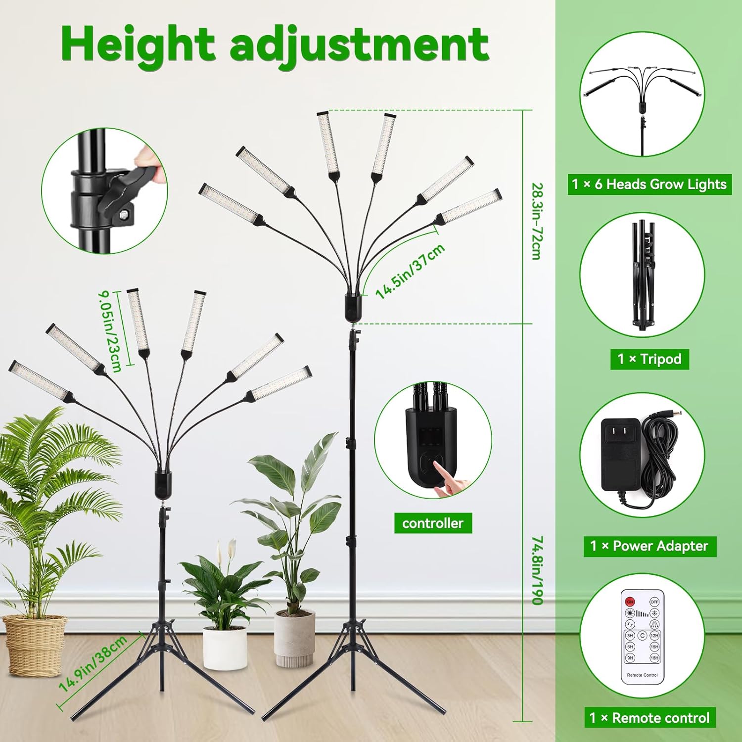 630 LEDs Grow Lights for Indoor Plants, Kalolary Full Spectrum Plant Light with Timer 3/6/9/12/15/18H & 10 Brightness Levels LED Plant Growing Lamps with Tripod Stand