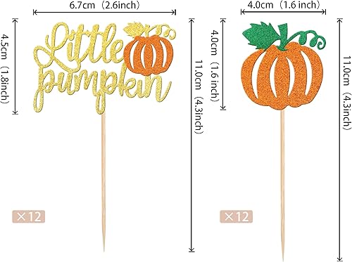 Miniatura 2 de 24 adornos para cupcakes de calabaza con purpurina para baby shower, temática de otoño, decoración de pastel de calabaza para Acción de Gracias,
