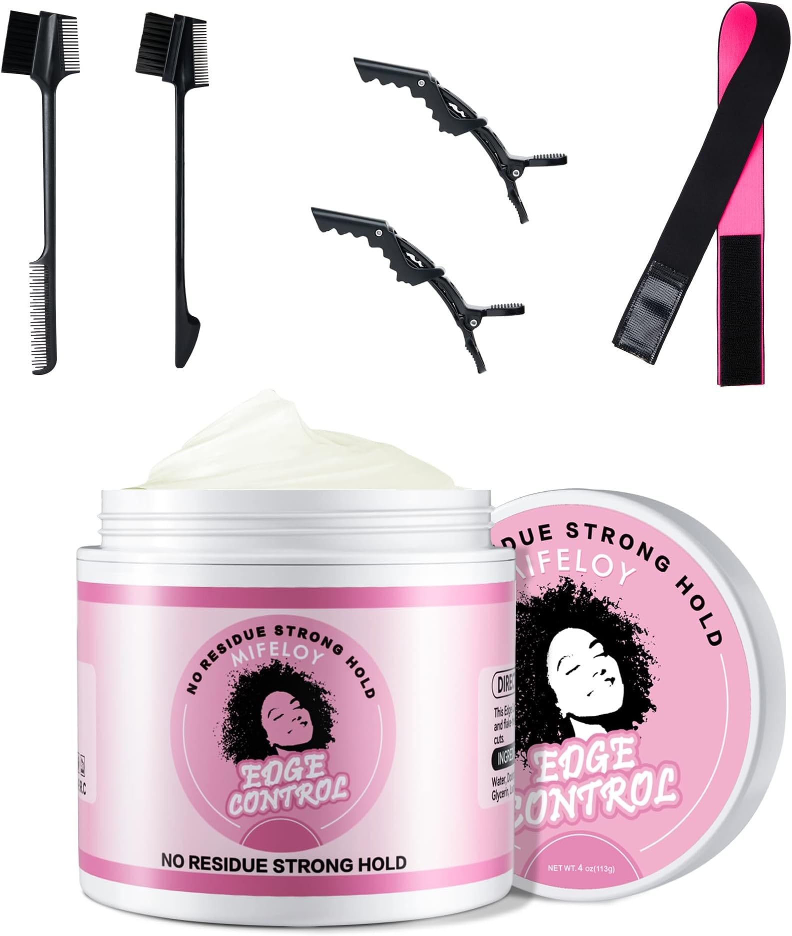 6 Pcs Wig Kit for Lace Front Wig for Beginners Cosplay Women Girl, 113g Hair Edge Control Wax Pomade Styling Gel, Elastic Lace Melting Wig Band, 3 In 1 Edge Brush, Edge Comb, Alligator Clips - Black