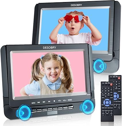 ヘッドレストモニター 9 5インチ ２台セット Desobry 車載dvdプレーヤー 車載用モニター 後部座席 モニター リージョンフリー 三つ給電式 同じ 別々に映像の再生可能 バッテリー内蔵 5時間再生可能 Cprm Av Usb Sdカード対応 車 バイク