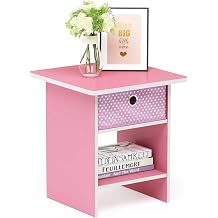 Furinno Dario End Table / Side Table / Night Stand / Bedside Table with Bin Drawer, 1-Pack, Pink/Light Pink