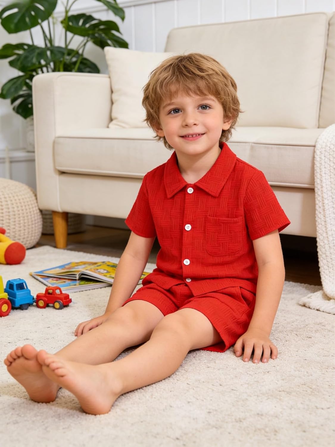 Size 2-6 Years Toddler Boys Clothes 2 Piece Summer Outfit Short Sleeve Button Down Shirt Top and Shorts Set - Image 4