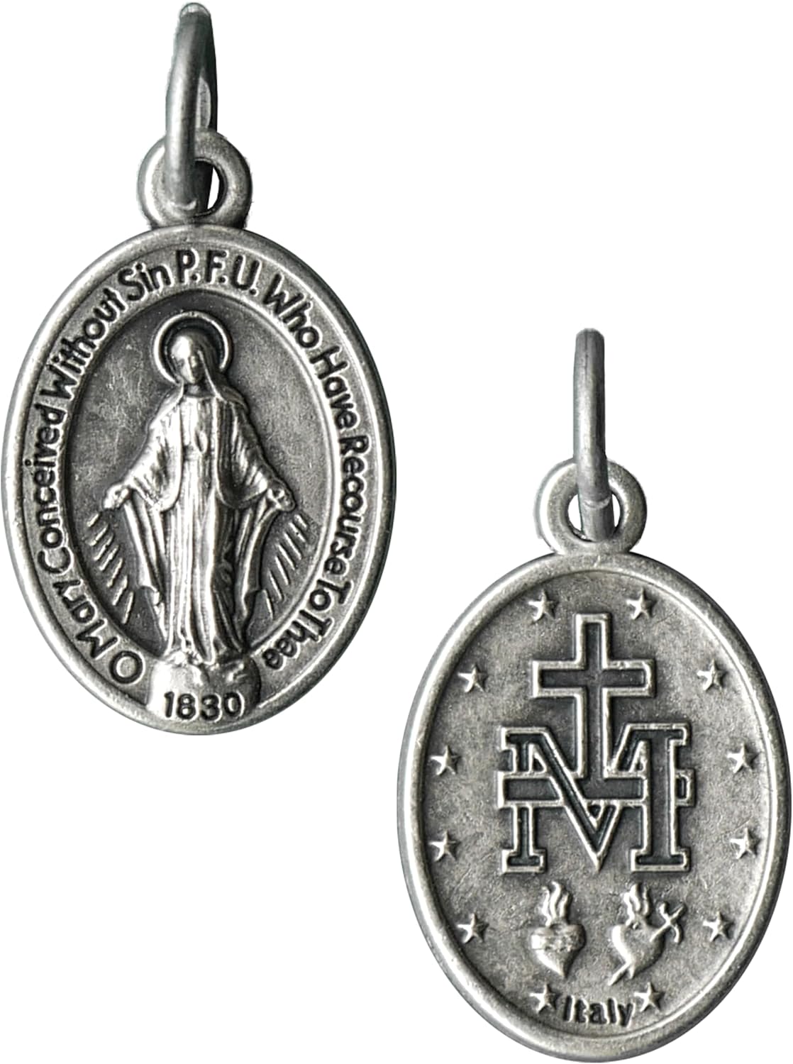 100 Bulk Pack Small Miraculous Medals 0.75" Silver-Plated Made in Italy, Catholic Gifts for Evangelization, Crafts, Beading and Jewelry Making
