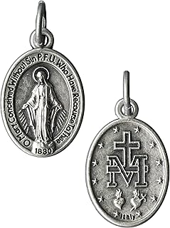 Small Miraculous Medals Bulk Pack 50 Count 0.75" Silver-Plated Made in Italy, Catholic Gifts for Evangelization, Crafts, Beading and Jewelry Making