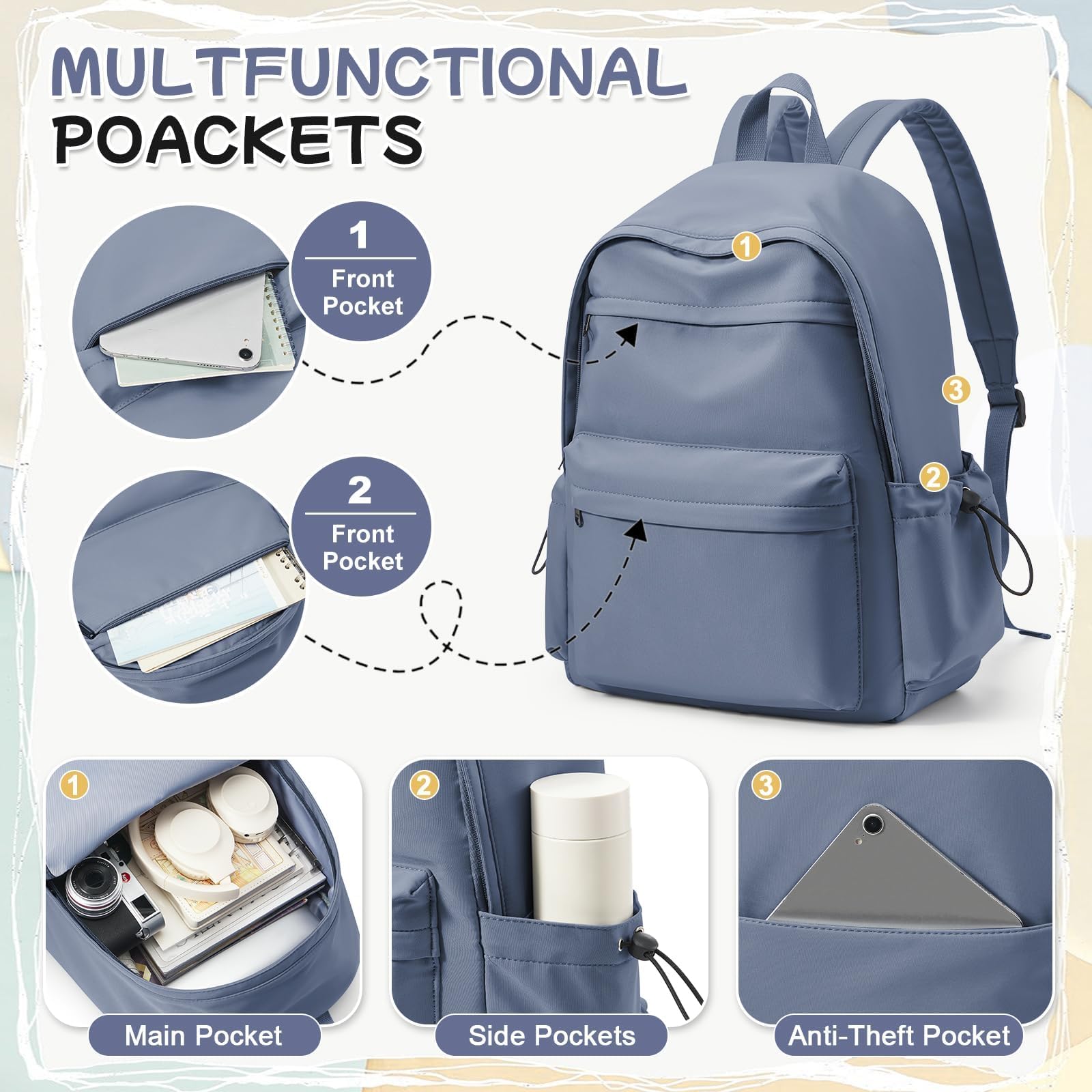 HYC00 Zaino Scuola Superiore Ragazza,Zaino da Scuola Media Ragazzo Zaino Università Leggero Resistente all'acqua College Casual Daypacks, Zaino PC 14 Pollici Zaini Scuola Cartella Adolescente