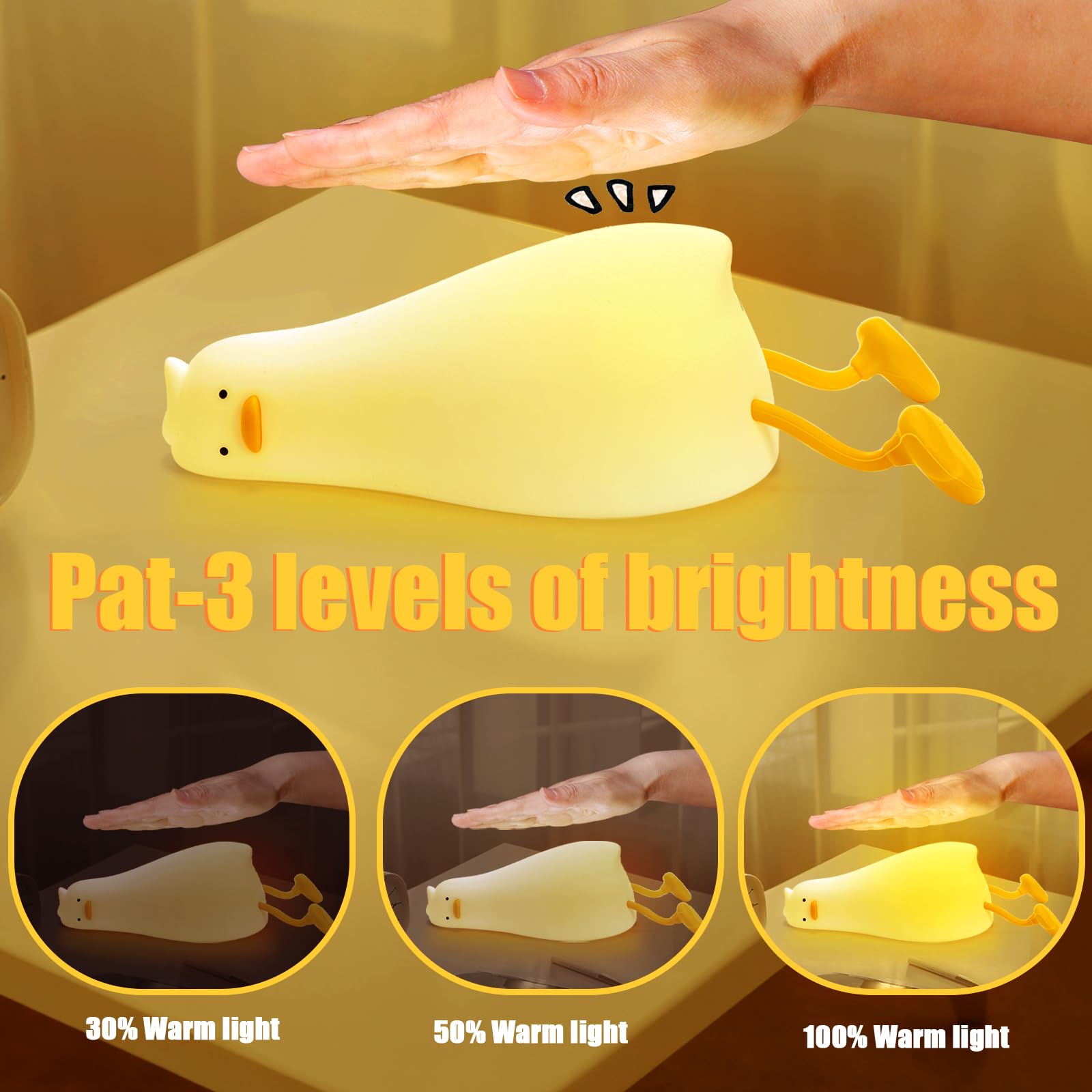 Hbaushun Duck Night Light, Dimmable Nursery Squishy Lying Flat Nightlight,Cute LED Silicone Duck Lamp,Rechargeable Bedside Touch Lamp for Breastfeeding Toddler Baby Kids Decor,Birthday Christmas Gifts