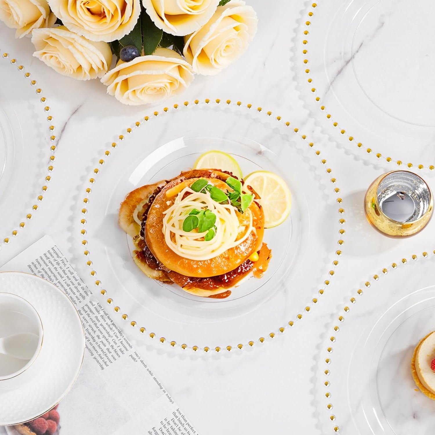 supernal 100 Pieces Clear Plastic Plates, 10 Inch Elegant Disposable Plates with Gold Rim, Heavy Duty Plastic Dinner Plates for Party, Wedding and Birthday - Image 2