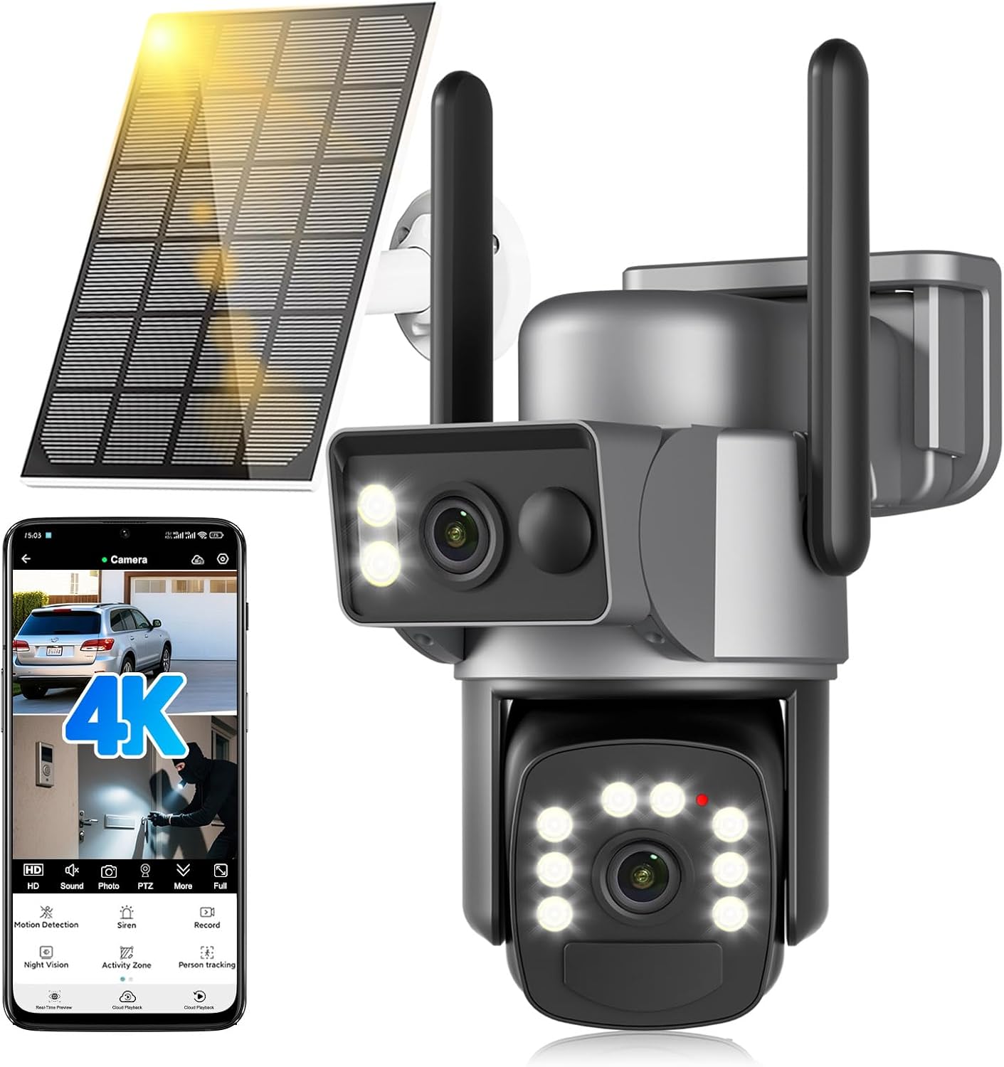 4K Solar Security Cameras Wireless Outdoor, 5GHz/2.4GHz WiFi 360° PTZ ...