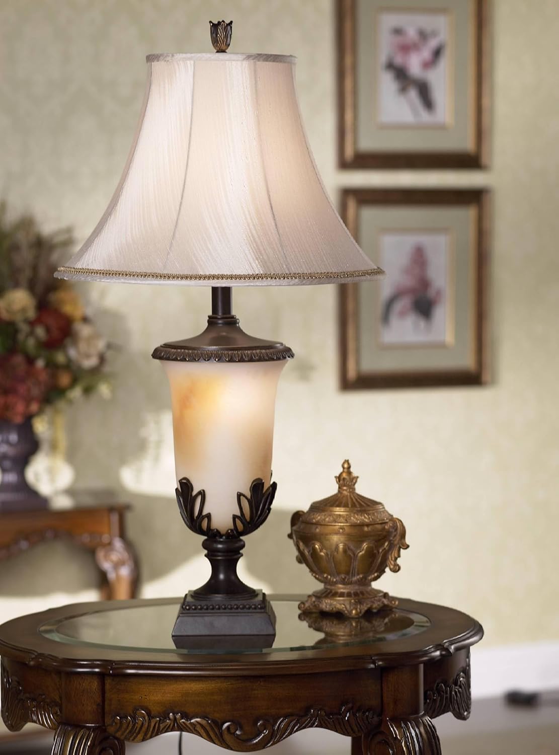 Garden Blossom 36 1/2" Tall Large Traditional French End Table Lamp Night Light Brown Bronze Finish Glass Single Shade Living Room Bedroom Bedside Nightstand House Office Home Reading - Kathy Ireland