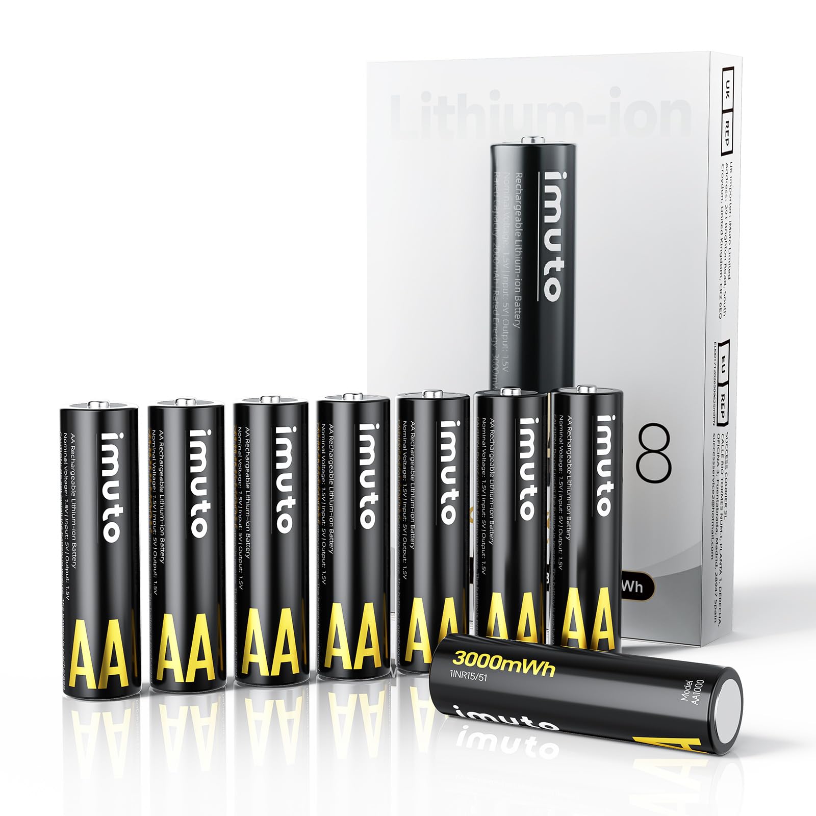 imuto 8 batterie AA ricaricabili al litio 1,5 V (3000-IMU8AA)