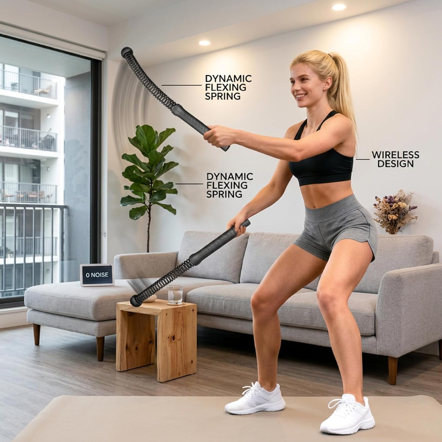 Ropeless Battle Ropes Ropeless Battle Ropes for Home Gym, Dual-End Rope Sticks for Full-Body Workout, Space-Saving & Quiet Fitness Training Equipment, Black