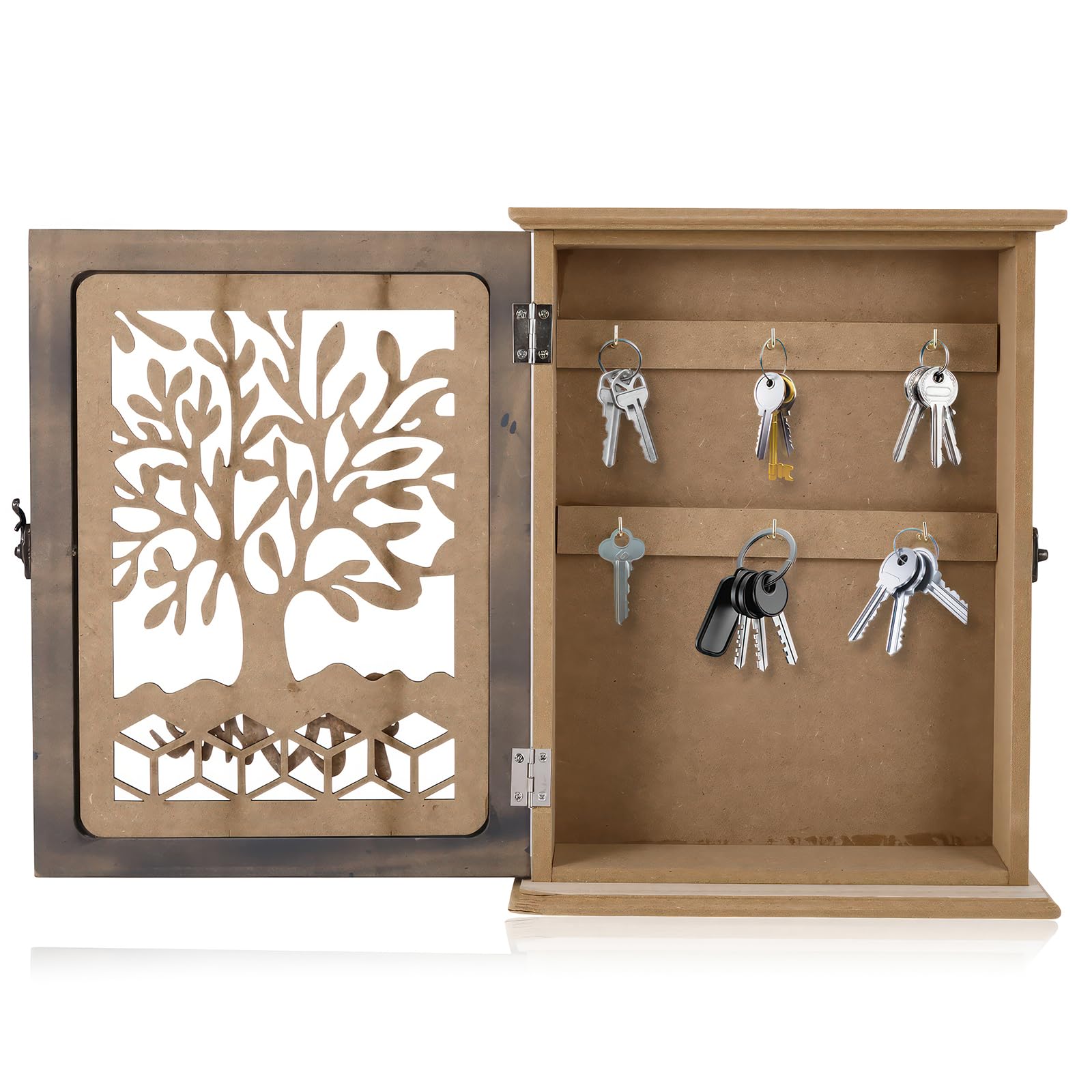 Schlüsselkasten Holz, Schlüsselkästchen aus Holz mit 6 Haken, Schlüsselkasten Vintage, Schlüsselschrank mit Dekorativem Musterdesign für Flur, Küche, Garage, Wohnzimmer, Wohnung – Hohles Design Baumarkt