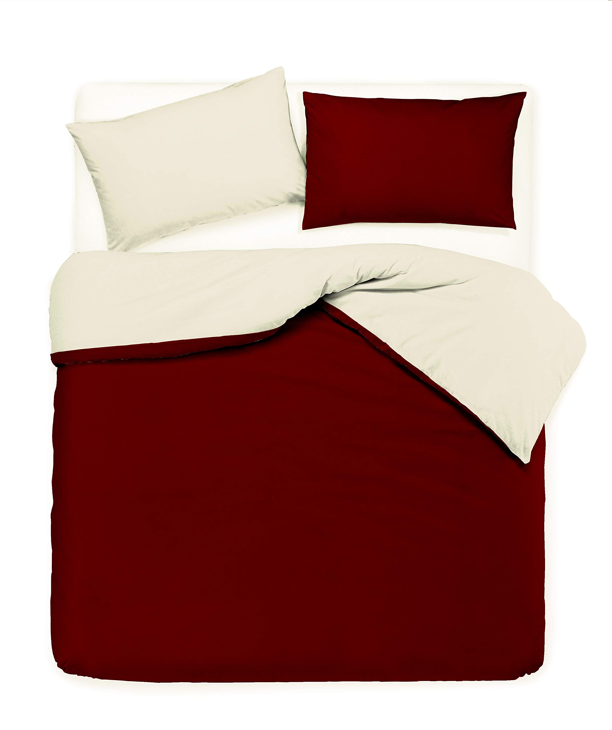 Novilunio Set copripiumino federe letto bicolor double face parure copripiumino in cotone made in Italy (Matrimoniale, Beige/Bordeaux)