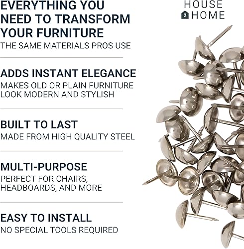 Miniatura 2 de House2Home Tachuelas de tapicería para muebles, cabezales de clavos de tapicería de 716 pulgadas para adornos de muebles, clavos decorativos para