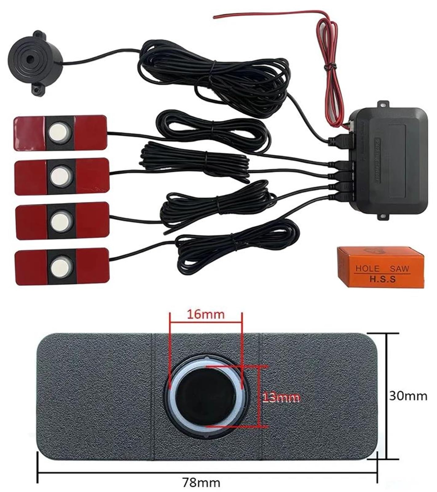 Sensor Estacionamiento Asistente de Sensor aparcamiento para coches Parktronics 4 sensores planos 13mm alarma zumbador sonido Radar inverso sensores aparcamiento(Gold sensors)