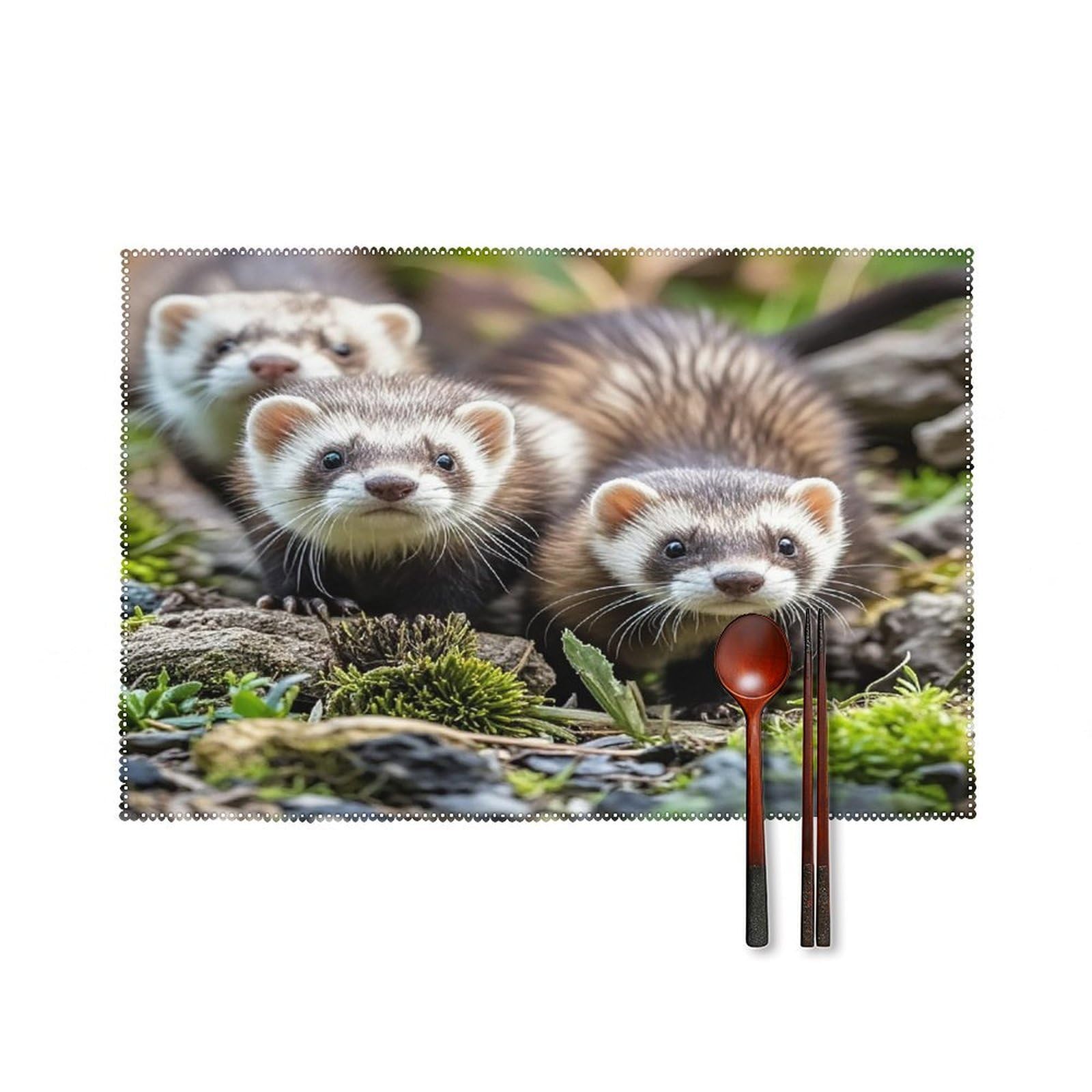 Ferrets Placemats Set of 6 Heat Resistant Non-Slip Place Mats Washable Wipeable Table Mats Elegant Farmhouse Placemat for Kitchen Dining Outdoor Party Table Decor