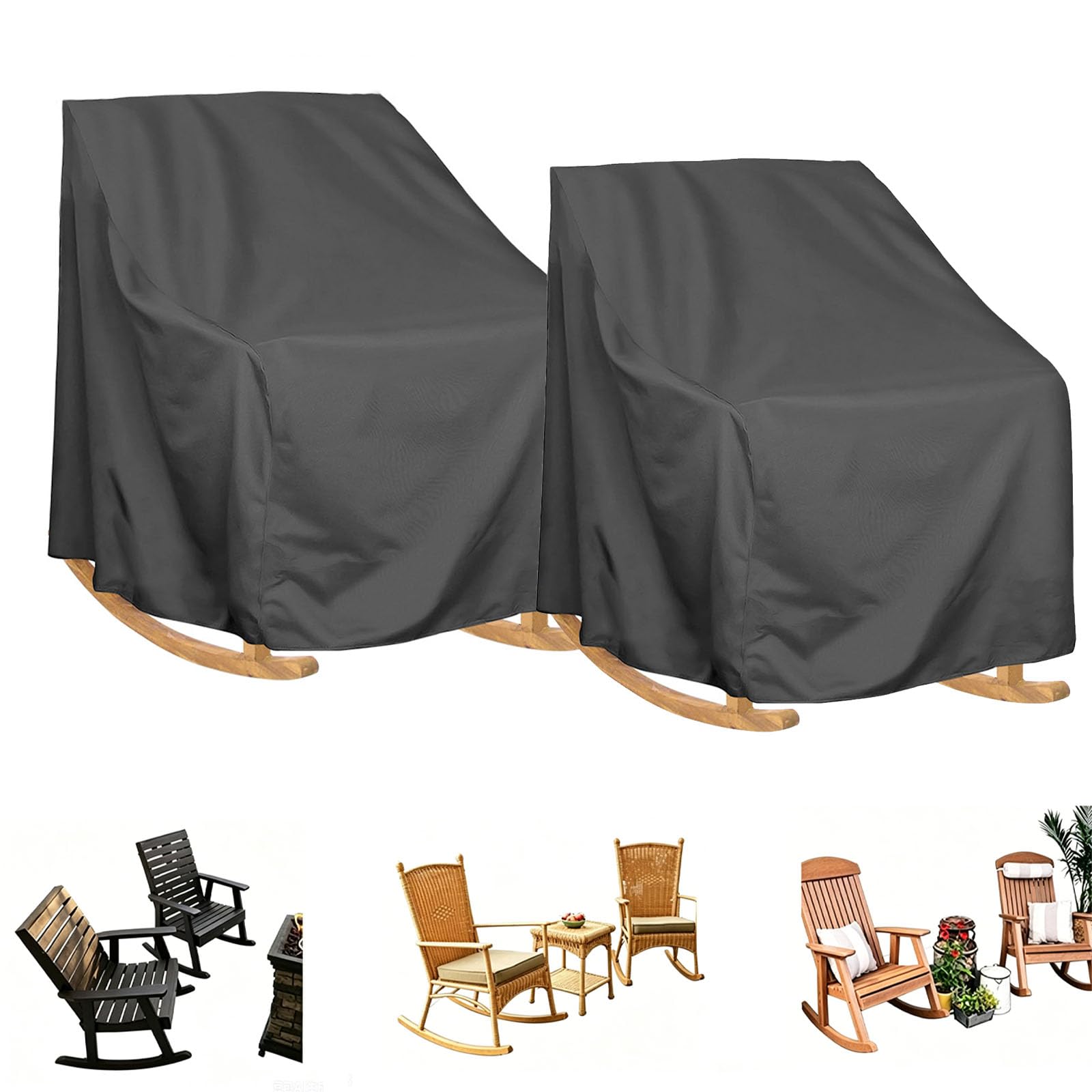 2pcs Garden Single Rocking Chair Cover,Lounger Chair Cover Outdoor,210D Waterproof Sun Lounger Cover,Outdoor Single Rocking Chair Protection Covers for Rattan Daybed (Size:70x83x99cm,Color:Black 210D)