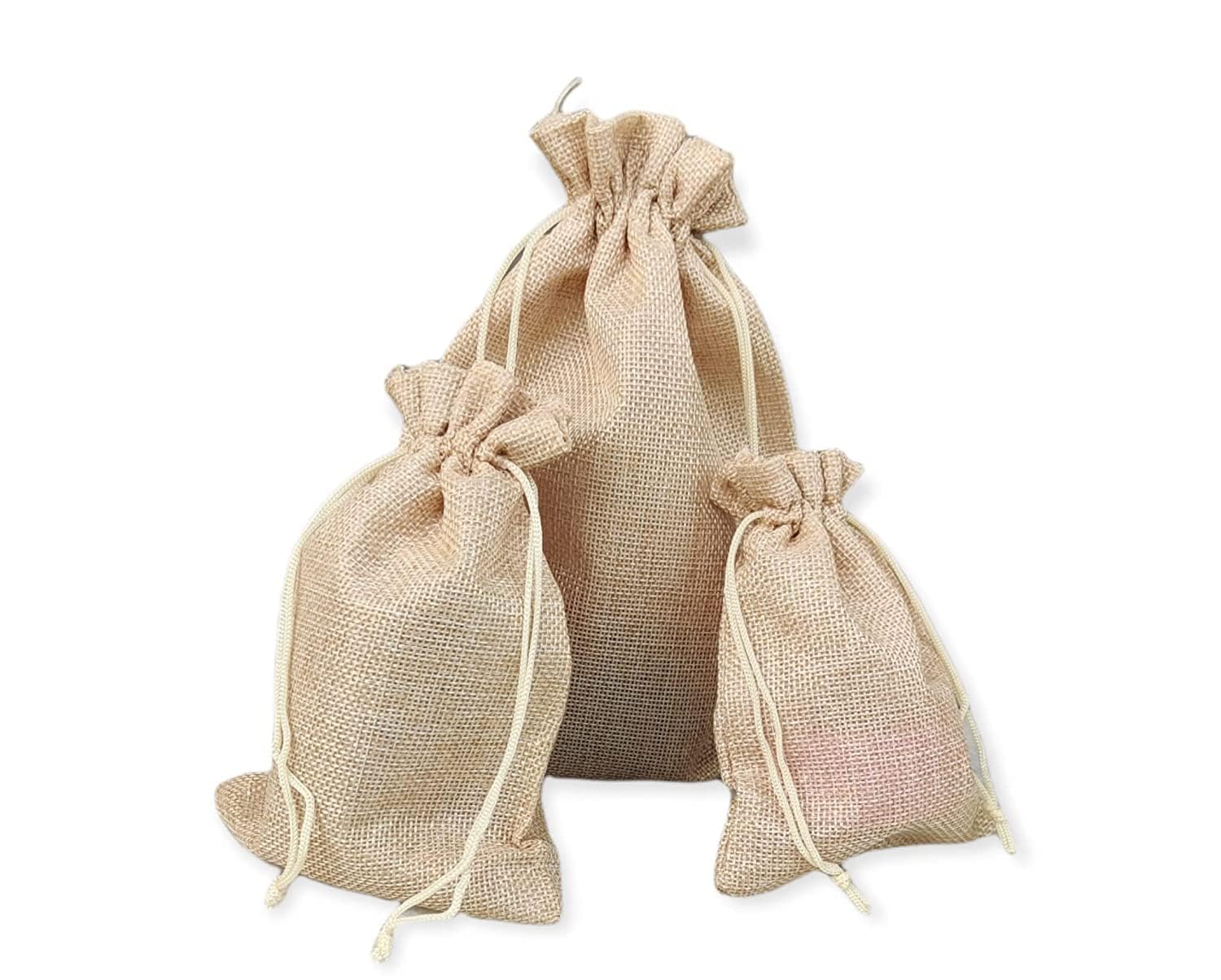 Tia Crafts Return Gift Bags | Natural Jute color biodegradable with Drawstring | Jute Linen Pouches| Festivals, Functions, Baby Showers, Cosmetics, Party gift packaging (Medium, Jute Colour : 10 Bags)-image-29