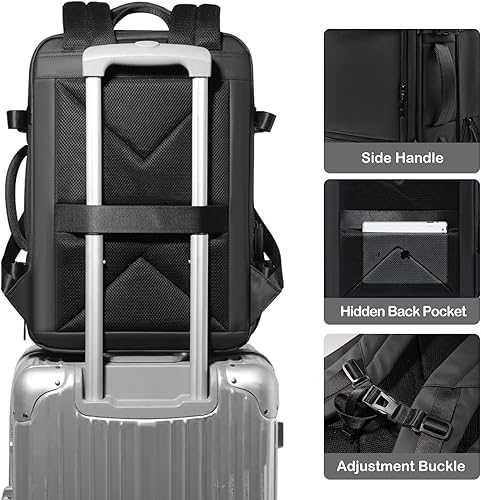 Miniatura 5 de FENRUIEN Mochila de viaje de 41L expandible para laptop de 17.3 pulgadas para hombre, Negro -, Mochilas de viaje