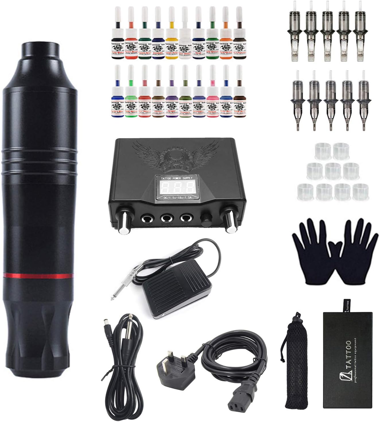 Anself Pro Rotary Tattoo Machine Pen Kit With Power Supply and Foot Pedal for Beginners