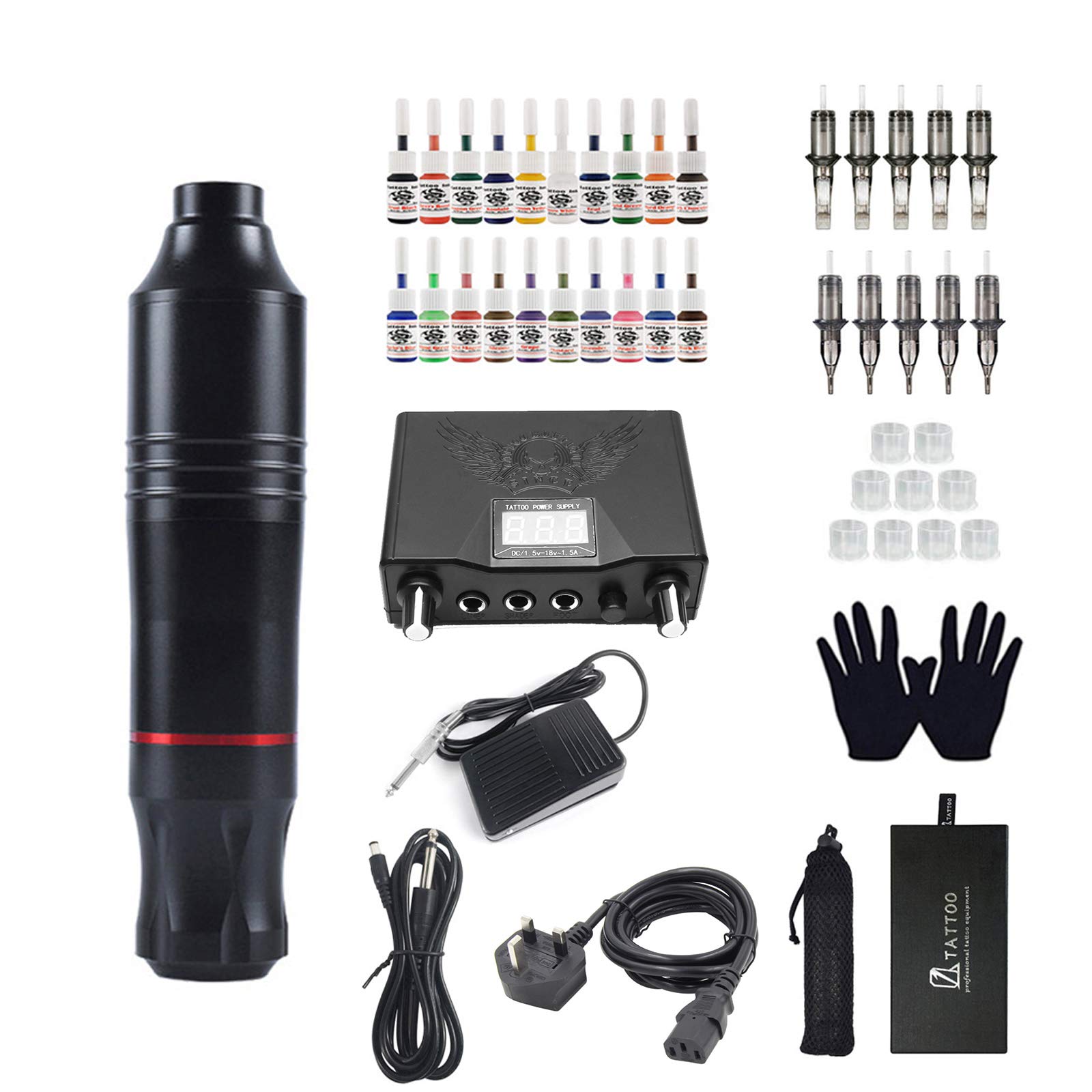 Anself Pro Rotary Tattoo Machine Pen Kit With Power Supply and Foot Pedal for Beginners