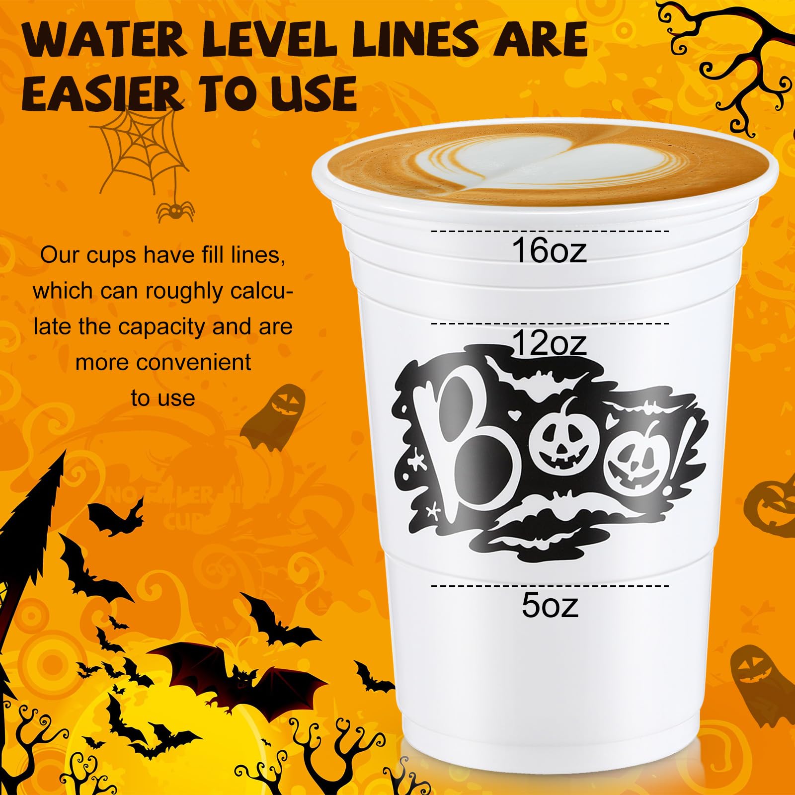 Remerry Partybecher Set – 15 Stück Mit Deckel & Strohhalm, 710 Ml, Halloween-Design