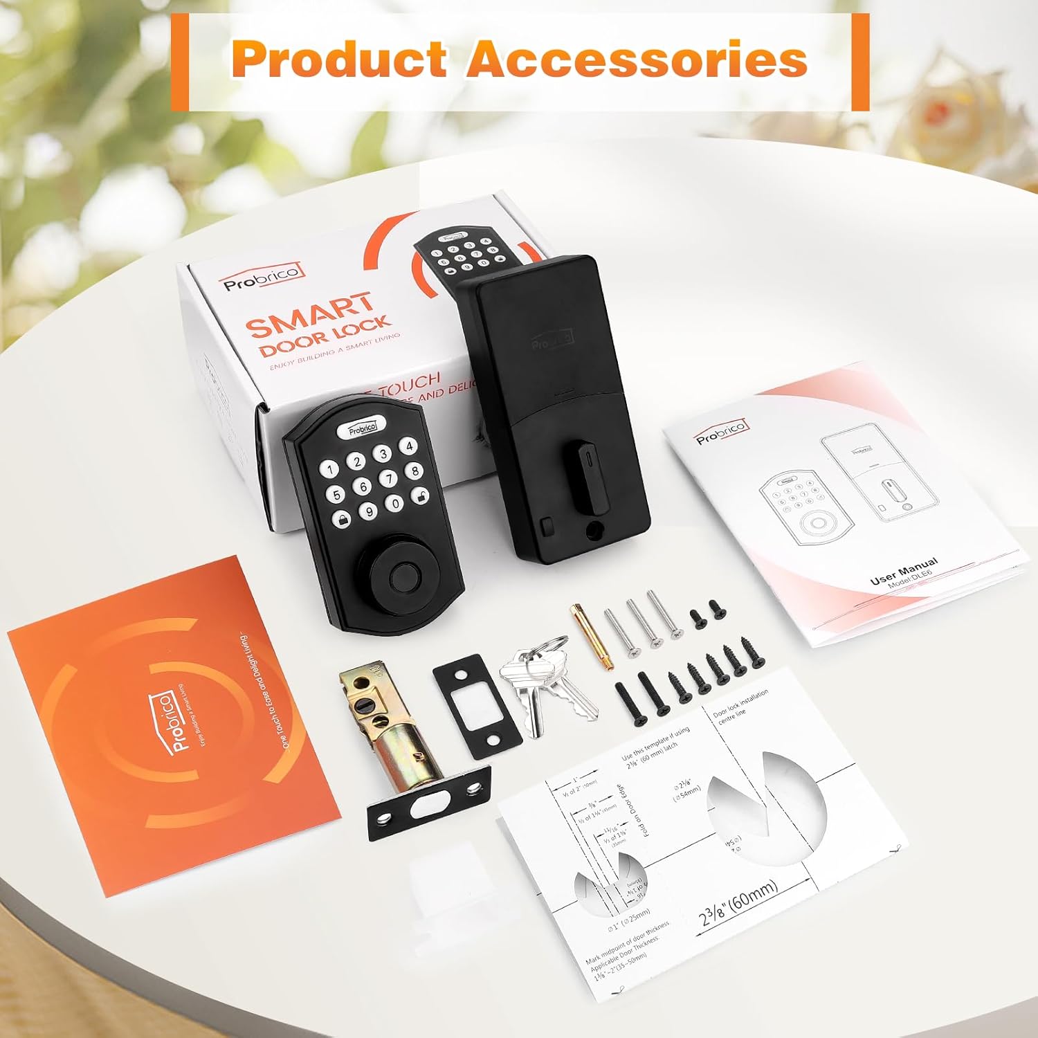 Probrico Black 1 Pack Smart Deadbolt Lock and 1 Pack Passage Door Knob