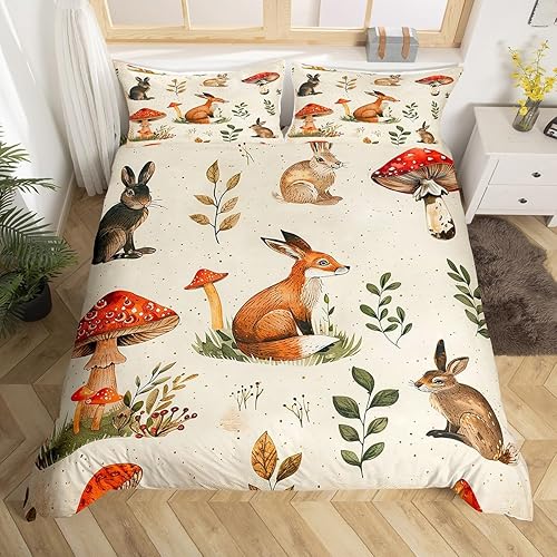 Miniatura 96 de Juego de funda de edredón de 3 piezas, diseño de hongos, diseño de hojas botánicas de acuarela y fresa, para niños, adolescentes, adultos, libélula