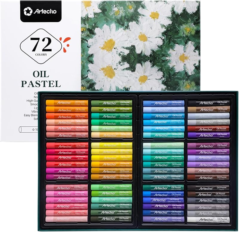 Juego de pasteles al óleo Artecho de 72 colores (10 x 70 mm) | Pasteles al óleo suaves, para pintura artística, dibujo, mezcla, para artistas, principiantes, estudiantes, profesores