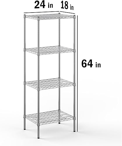 Miniatura 2 de Kit de estantería de alambre cromado de 4 niveles de 18 pulgadas de profundidad x 24 pulgadas de ancho x 64 pulgadas de alto  Unidad de estante de