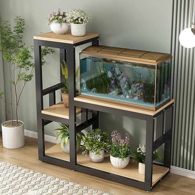 Soporte Para Acuario，estante De Almacenamiento de Hierro Forjado de Doble Capa Para Acuario，mesa Resistente…