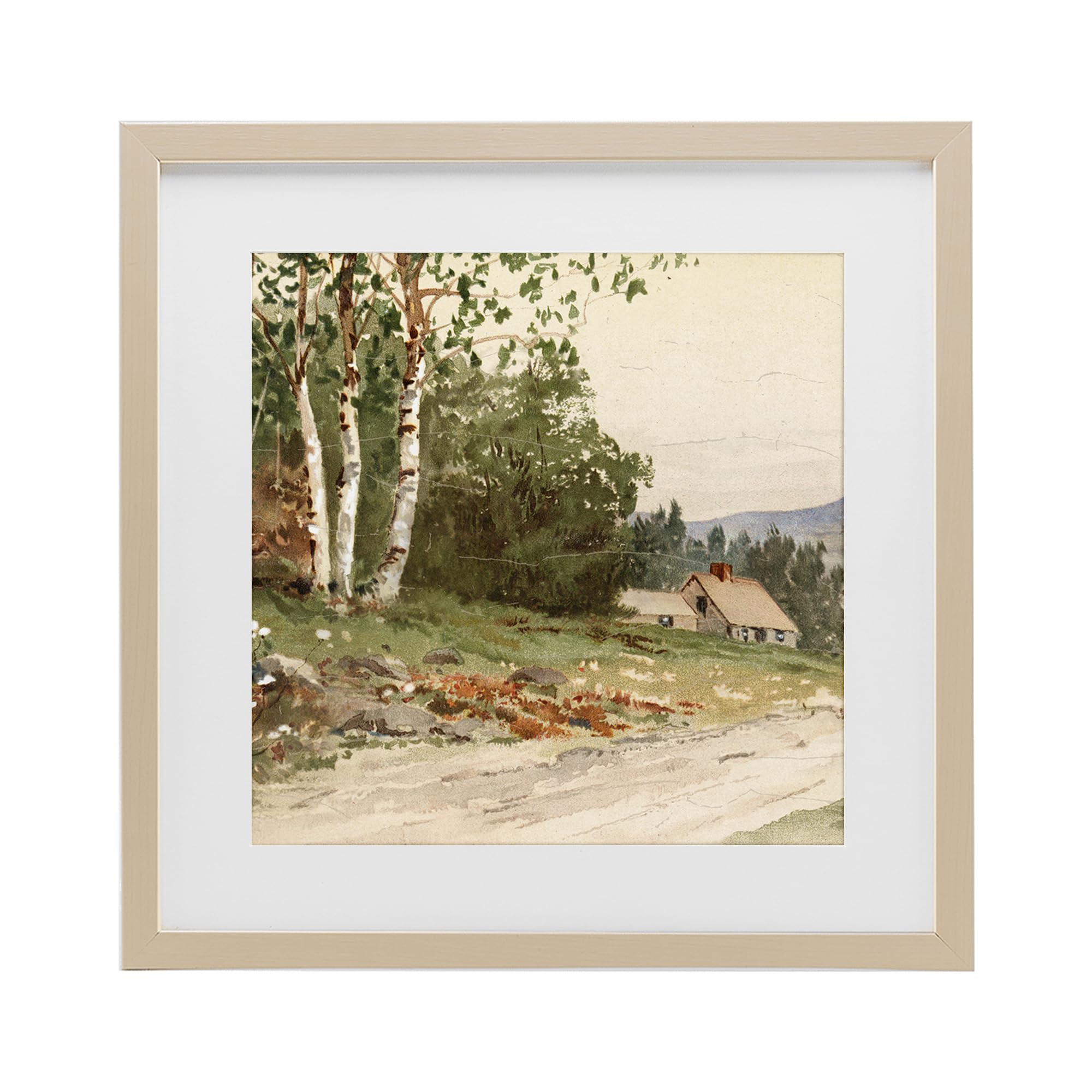 Stupell Industries Harvest Pine (Textured) Farm House Dirt Road Landscape, 13 X 13 Inch Framed Print Under Glass