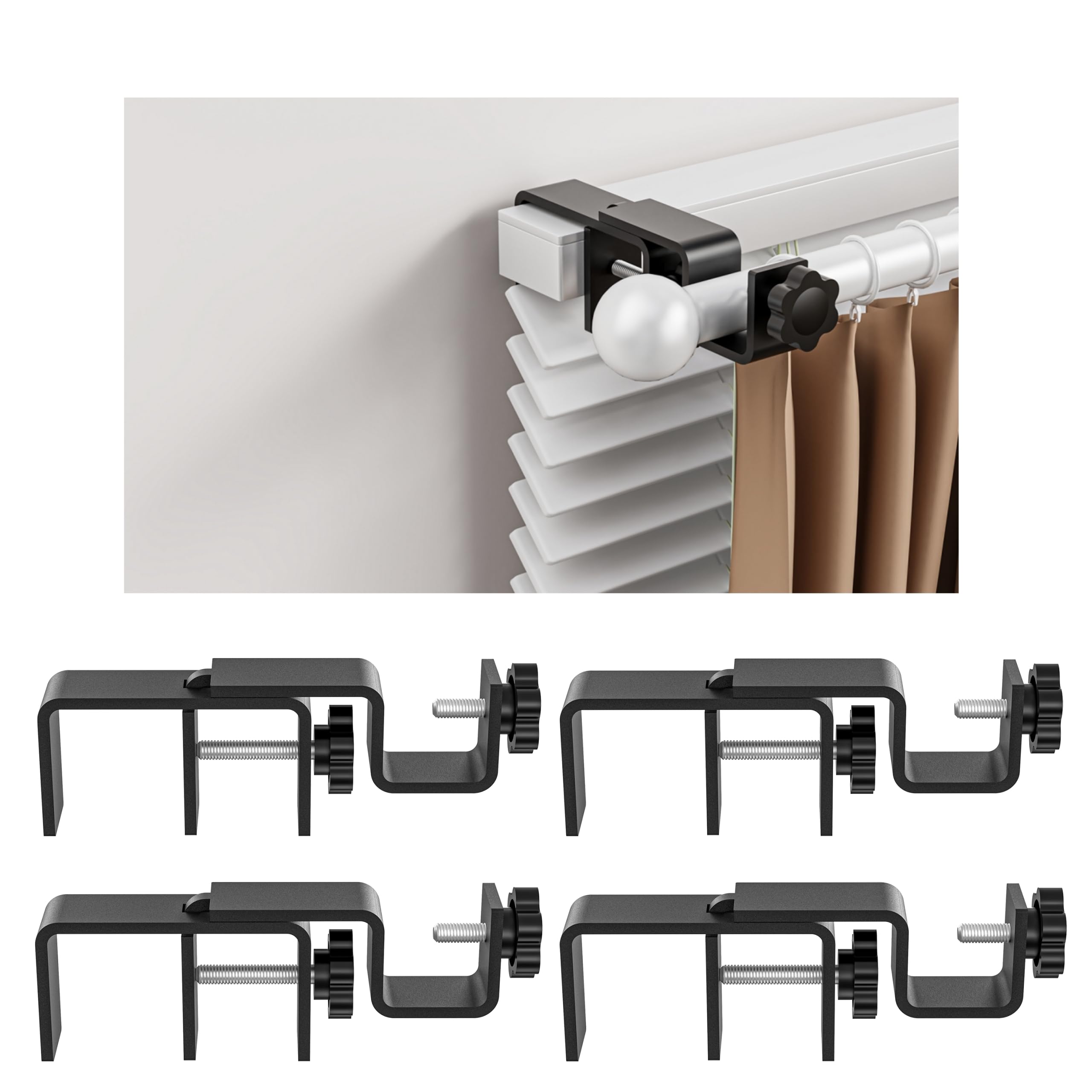Photo 1 of onneka Over-Blinds Curtain Rod Brackets, Set of 4, Black