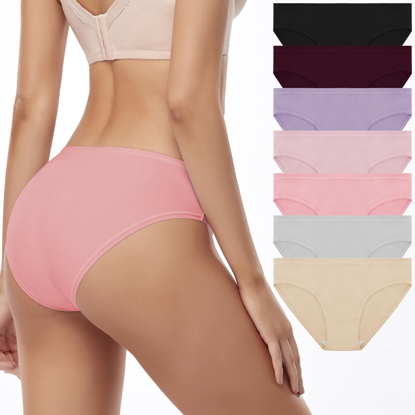 SIMIYA Women's Briefs, Pack of 7, 10 Cotton Low Waist Underpants, Waist Briefs, Underwear, Invisible Panties, Hipster Panties, Bikini Shorts