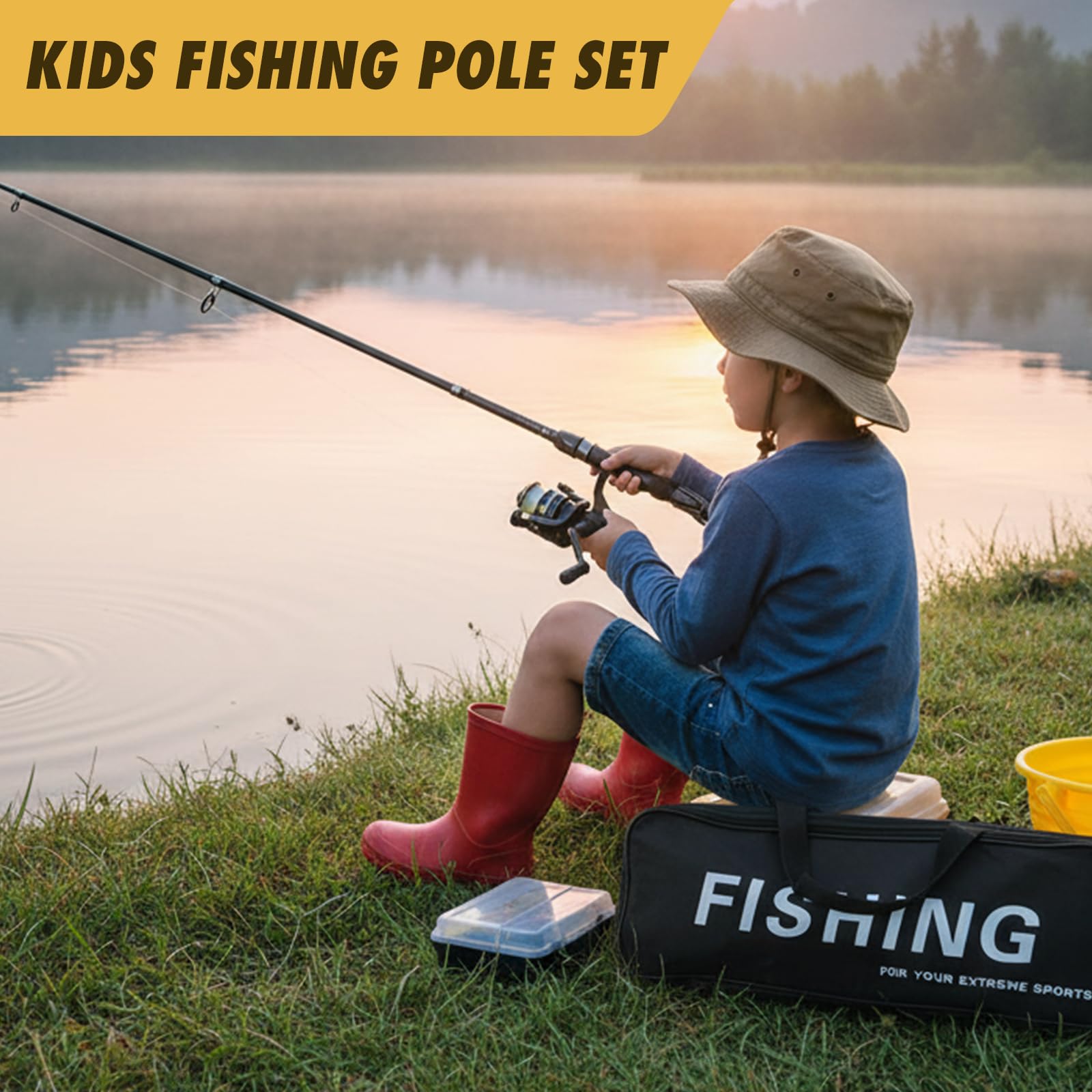 Juego de caña de Pescar telescópica (1,8 m), Incluye carretes de Spinning caña señuelos sacadera sedal Accesorios y Bolsa Juego Completo para Pesca en Agua Salada y Dulce