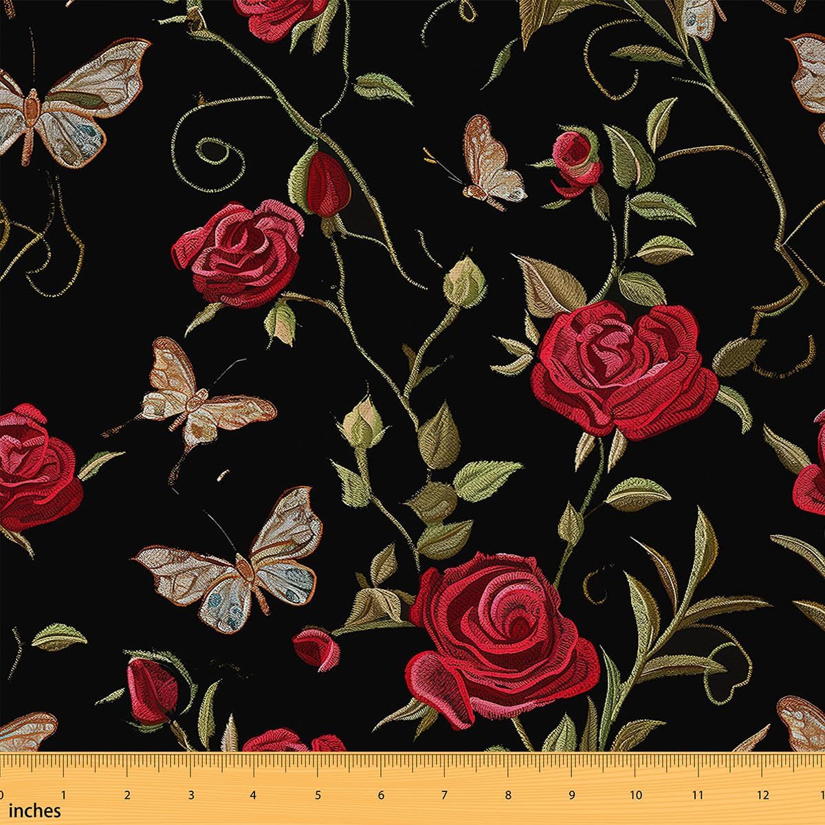 Red Rose Outdoor Fabric by The Yard,White Daisy Flower Plant Fabric by The Yard for Teens Craft Lover,Retro Butterfly Animal Upholstery Fabric for Clothing Quilting Sewing,3 Yards