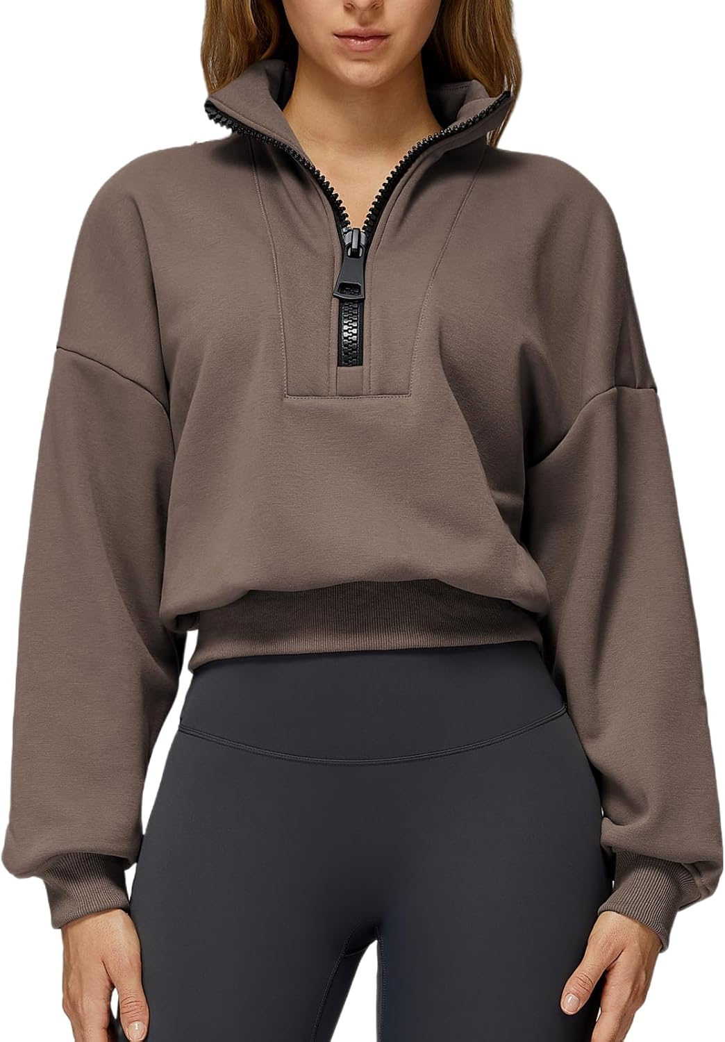 Women’s Fleece-Lined Half Zip Pullover Sweatshirt Warm Top with Ribbed Hem | Cozy Winter Athleisure Wear