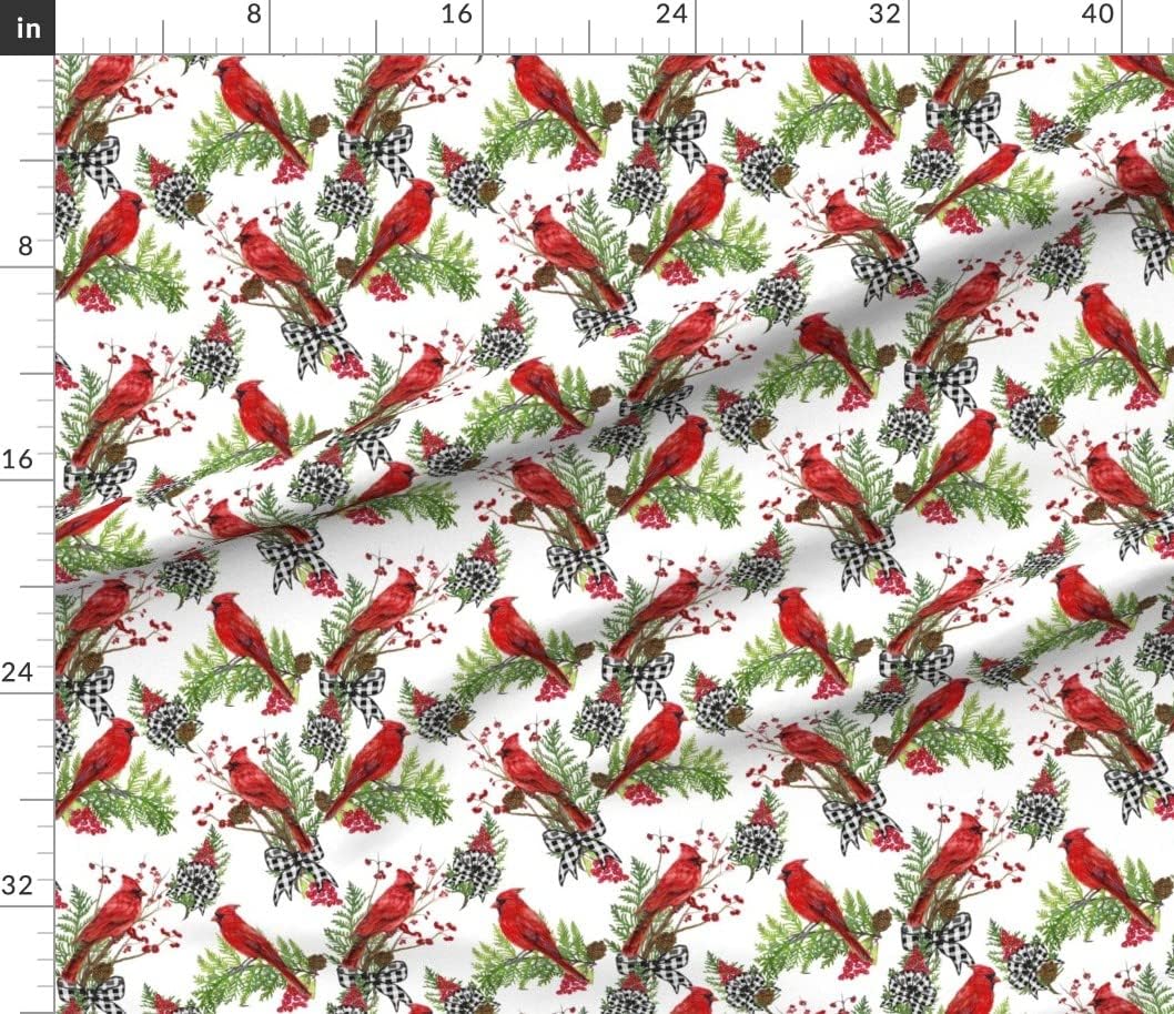 Spoonflower Fabric - Winter Farmhouse Nature Holiday Christmas Tree Wreath Cardinal Printed on Petal Signature Cotton Fabric by The Yard - Sewing Quilting Apparel Crafts Decor