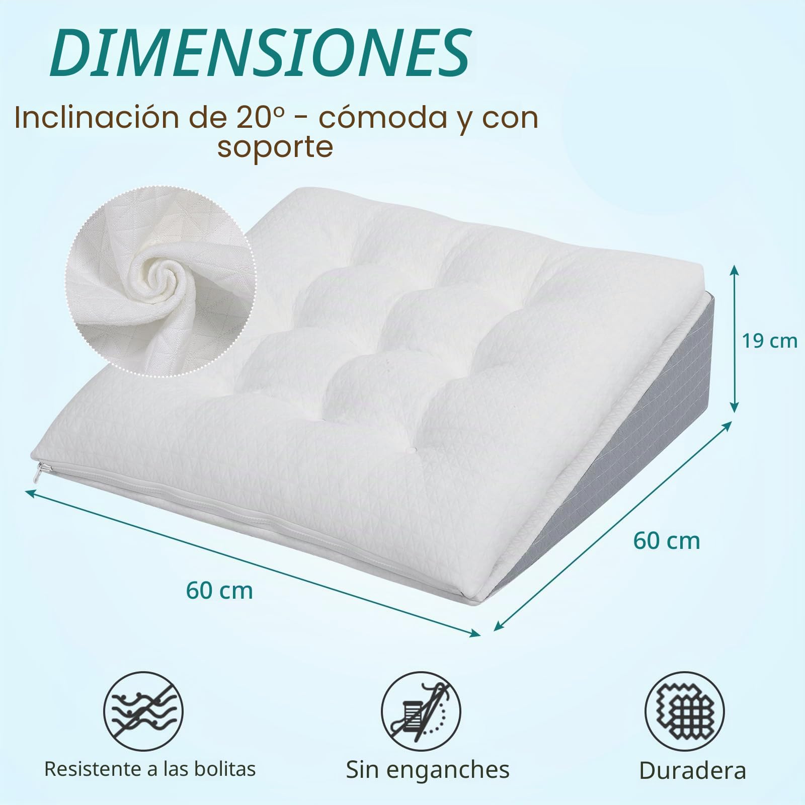 GOFORIT Cojín de cuña para cama y sofá, cojín de espuma viscoelástica personalizable, cuña de colchón, cojín de lectura grande para aumentar el sueño, cojín lumbar como cabecero de cama, cojín de