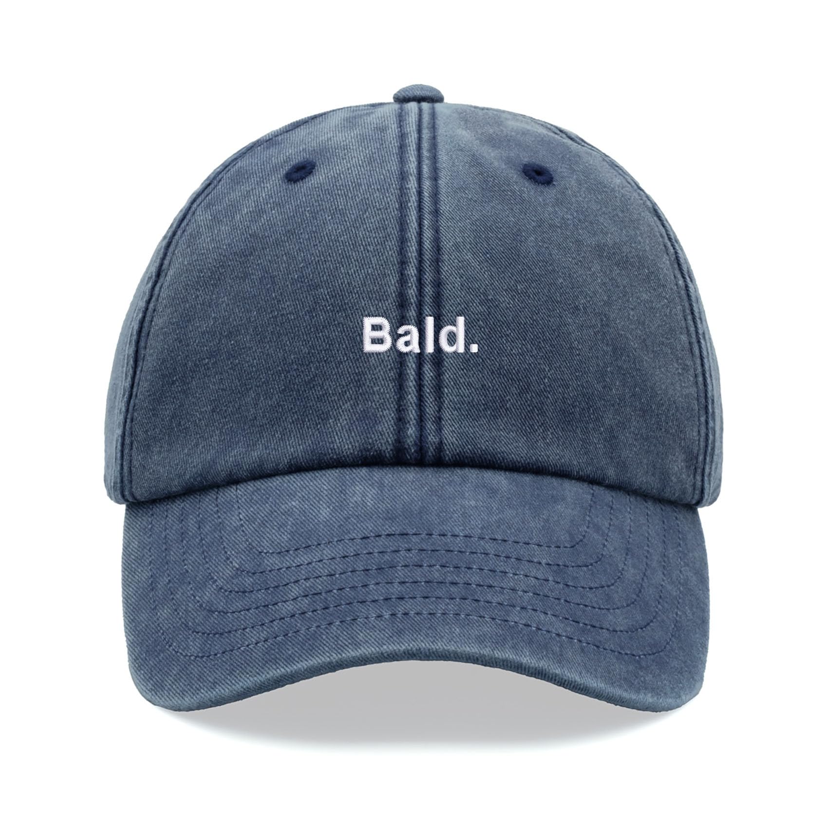 Bald. Baseball Cap Vintage Washed Unisex Dad Hat Low Profile Adjustable Blue Denim