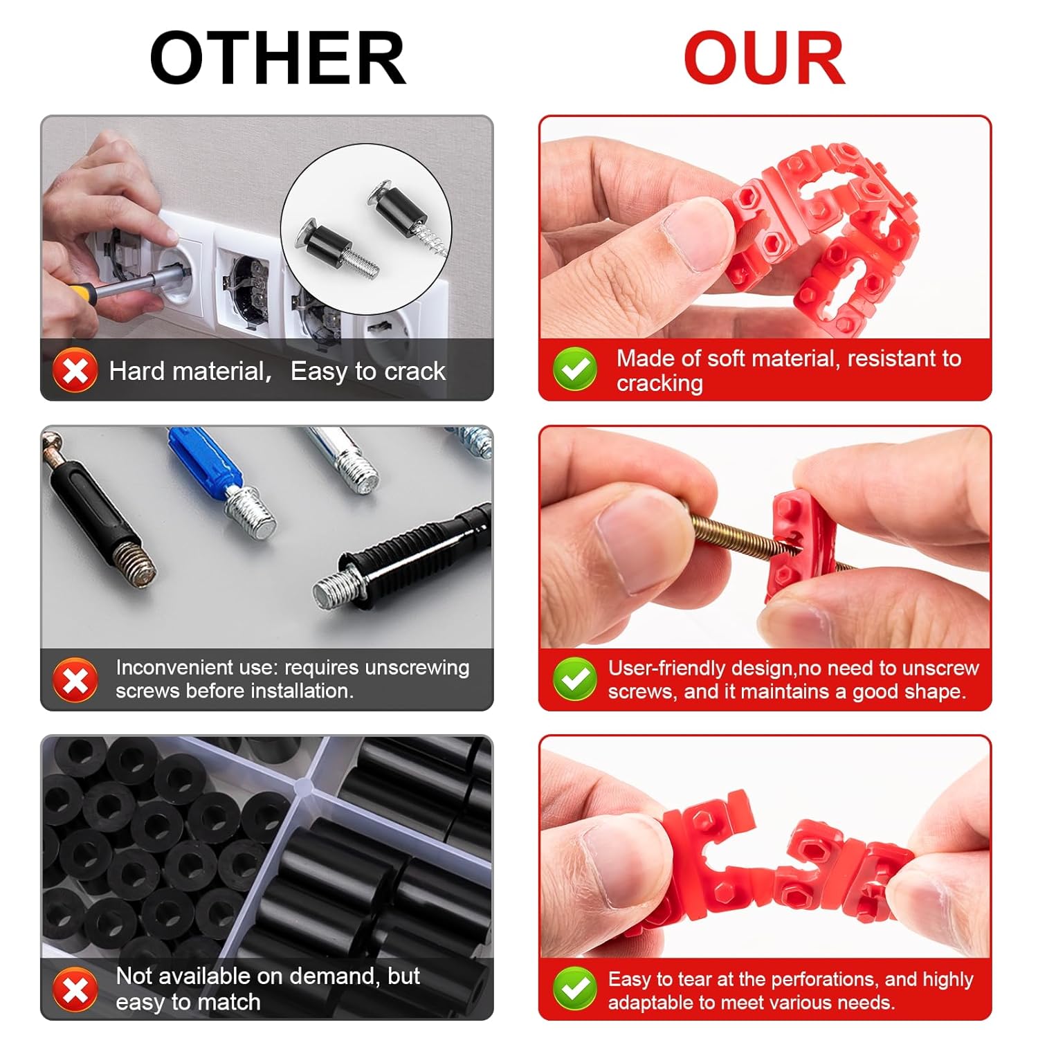 Outlet Spacers for Electrical Box, 48 PCS Spacers for Box Extender Kit, Plastic Wall Plate Spacer, Tile Backsplash Shims for Loose Outlet/Switch Repair (Stackable)