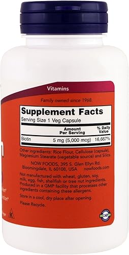 Miniatura 2 de NOW Biotin 5,000 mcg - 120 VCaps (paquete de 2 botellas)
